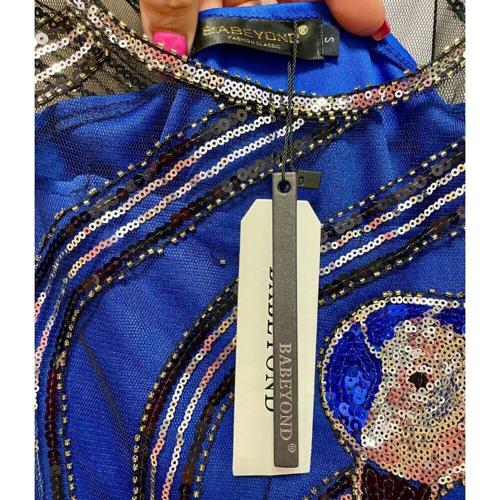Babeyond Flapper Dress Peacock Sequin Fringe 1920s Gatsby S NWT - Picture 8 of 11